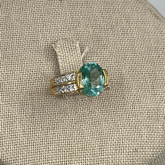 Vintage 925 Gold Overlay Sterling Silver Green Gemstone Ring, Size 4.75 - Picture 4 of 17